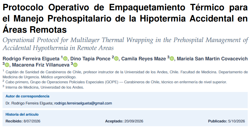 Protocolo operativo de empaquetamiento térmico para el manejo prehospitalario de la hipotermia accidental en áreas remotas